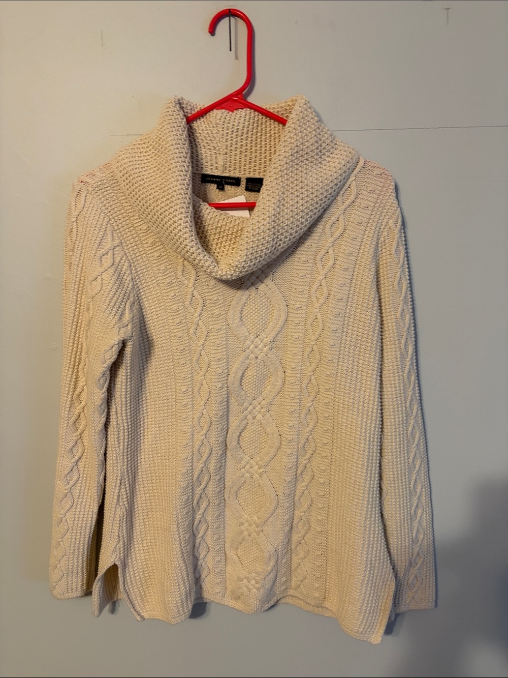 Jeanne Pierre 💯 cotton Cable Knit Cowl Neck Sweater - Ivory/cream. Med.